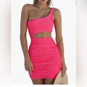 One-Shoulder Pink Cutout Dress